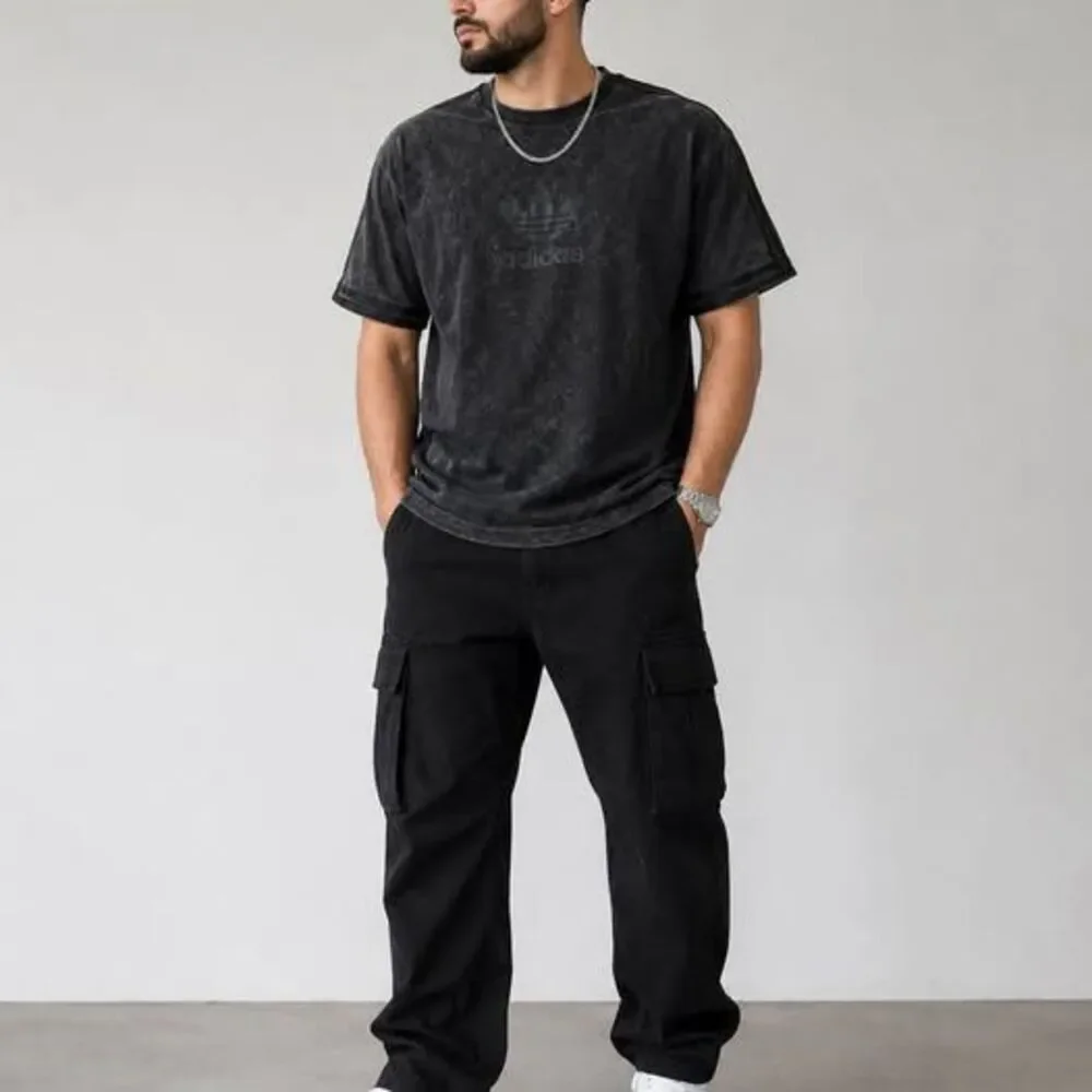 Adidas Originals Washed Black Trefoil T-Shirt Men’s Size Large NWT